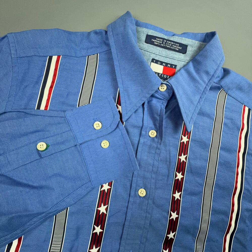 Vintage Tommy Hilfiger Button Up Stars Stripes Blouse Womens 10 NWT